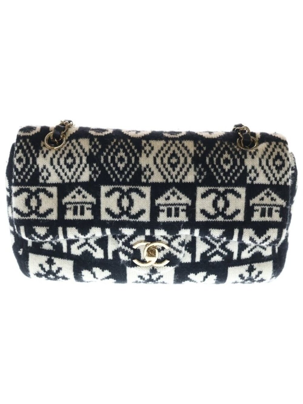 Chanel Coconut Jewel Gold Chain Shoulder Bag White Black
